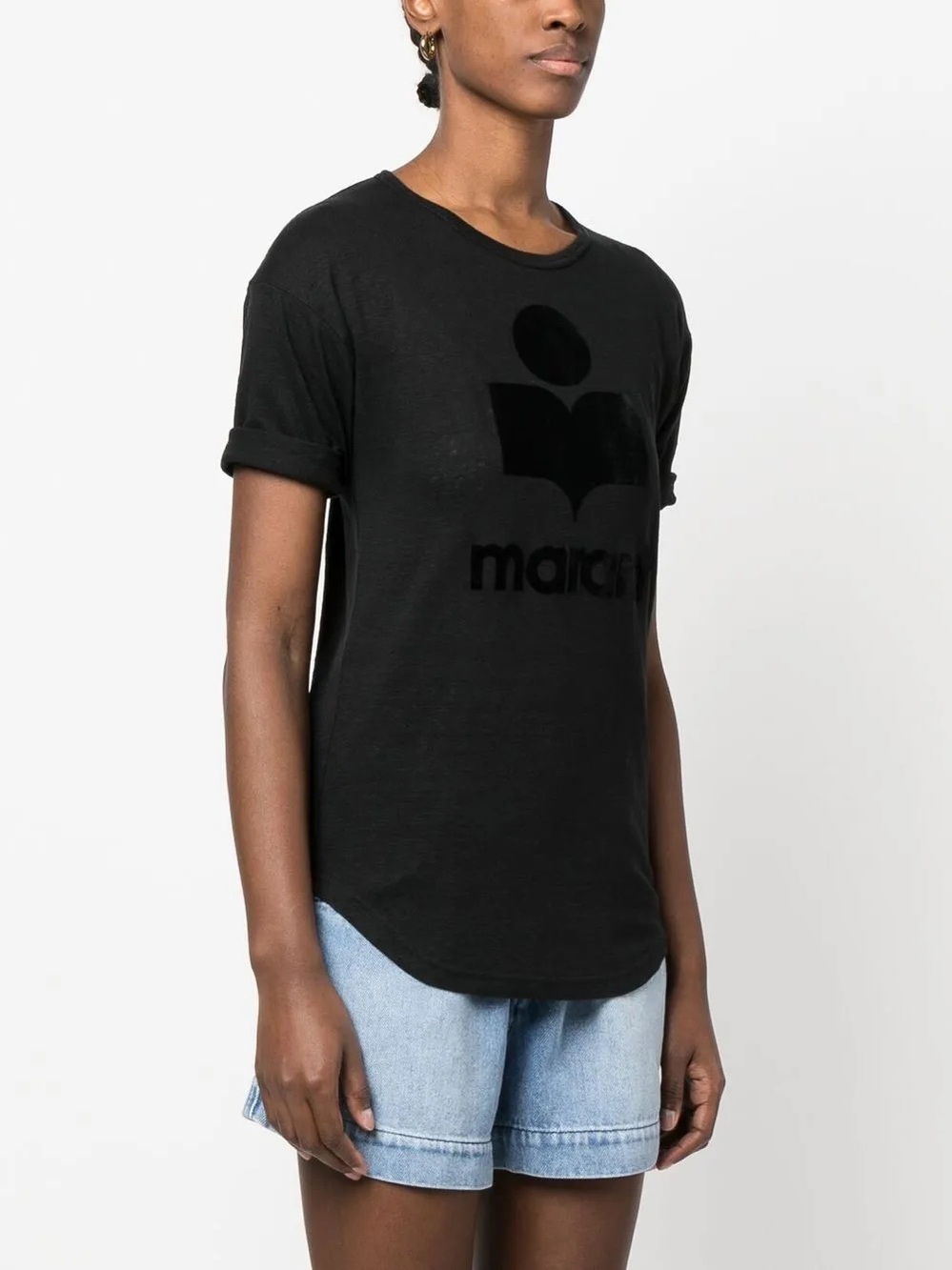 Isabel Marant Etoile Koldi Logo Charcoal Grey & Black Short Sleeve Linen Tee - Picture 2 of 7
